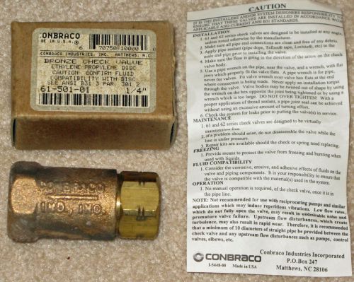 Ball Cone Check Valve Conbraco 1/4 Inch  # 61-501-01 NEW  Bronze