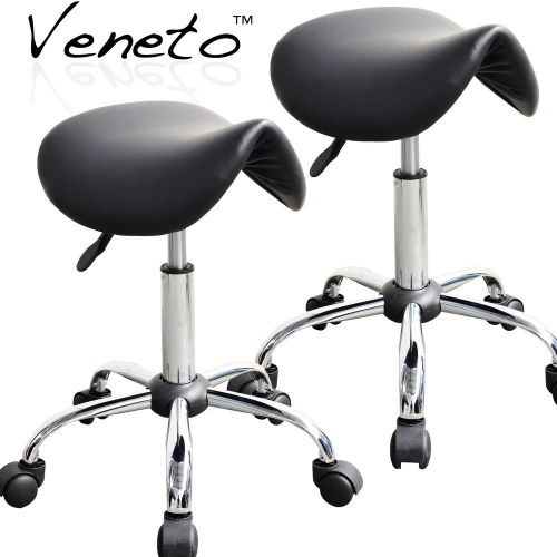 2 Black Hydraulic Saddle Stool doctor dental tattoo salon Massage spa rodeo wide