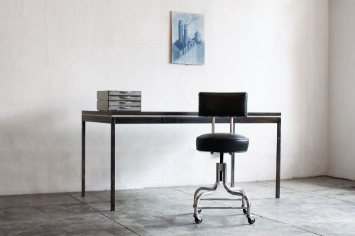 Vintage Chrome Medical Stool, Reupholstered