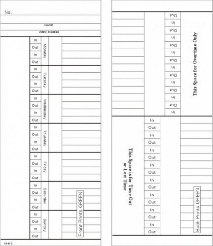 Time Card Weekly Double Sided Timecard K1415 Box of 1000