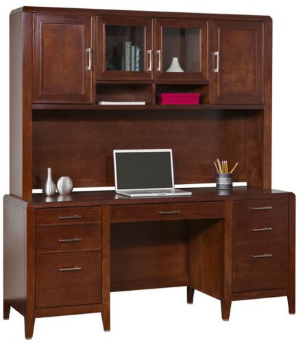 Modern chestnut office credenza and hutch for sale