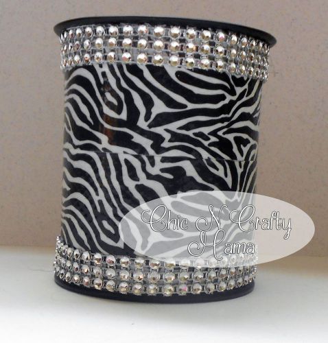 ZEBRA Print Duct Tape &amp; Bling Pencil/Pen Cup Desk Accessory/Makeup Holder