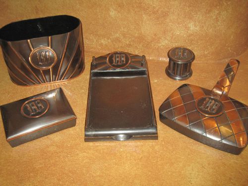 Vintage Desk Accessory Set Five PCS 5 Piece Heavy Metal Set Monogrammed W