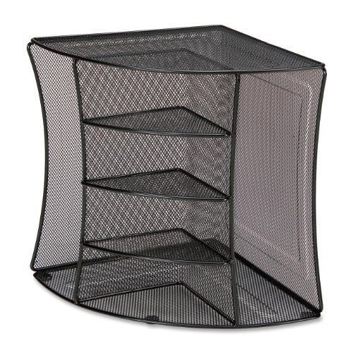 Lorell Mesh Corner Desktop Organizer - 2 Pocket[s] - Steel - Black (LLR95252)