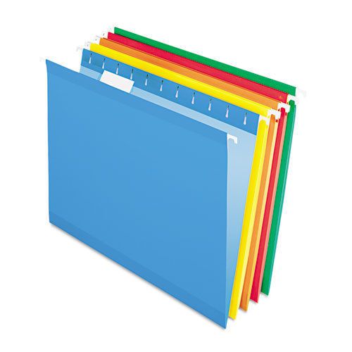 Reinforced Hanging Folders, Letter, Yellow, Red, Orange, Blue, Green, 25/Box