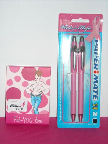 (#2521) &#034;breast cancer awareness&#034; 2pk pink papermate pens &amp; 75 pg mini notebook for sale