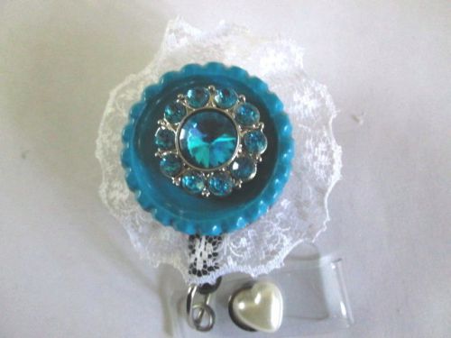 LACE RUFFLE CRYSTAL DESIGN  ID BADGE REEL HOLDER TEACHER,NURSE,MEDICAL,OFFICE,