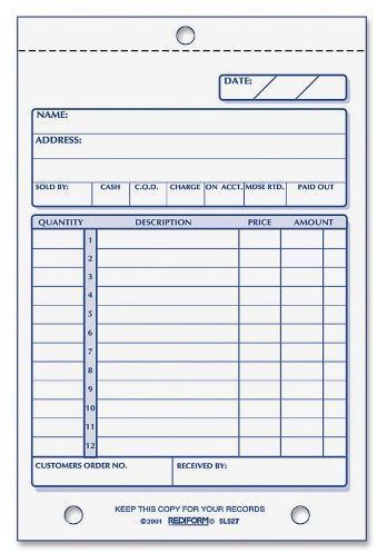 Sales Form Carbonless Triplicate 4 25 X 6.38 Inches Sets Per Book 5l528