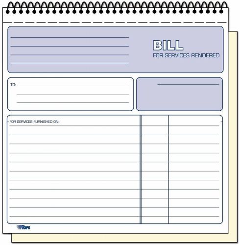 Part carbonless bill for services rendered book 8 5 x 8.25 inches sheets for sale