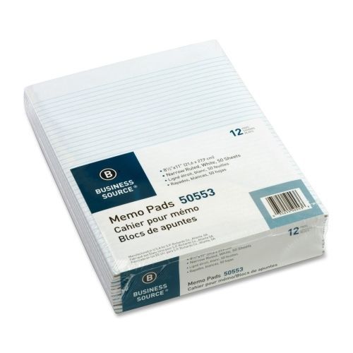 Business Source Memorandum Pad -50 Sht - Narrow Ruled-Letter-12/PK - BSN50553