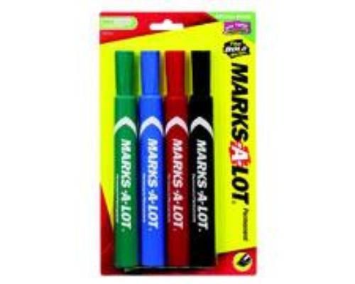 Marks-A-Lot Permanent Marker Large Chisel Assorted Colors 4 Ct Bonus Large Black