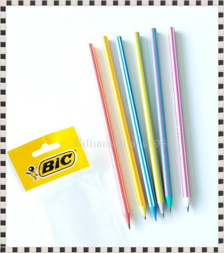 SET OF 6 COLORFUL BIC EVOLUTION HB PENCILS BLACK LEADS