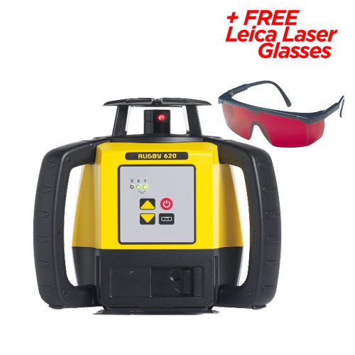 Leica Rugby 620 Construction Laser w/Rod Eye-140 &amp; Alkaline Battery