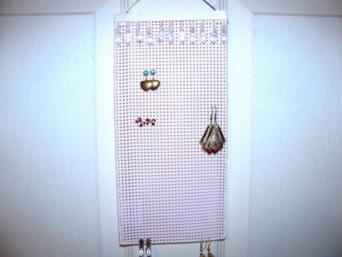 Hanging Earring Holder  IRRIDESCENT WHITE on LIGHT PINK  Smaller Size