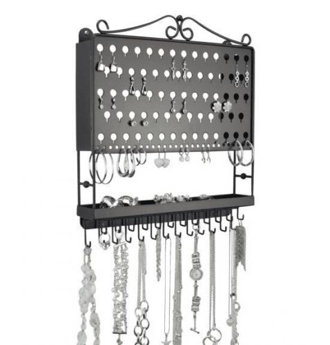 Wall Jewelry Organizer Earring Holder Hanging Necklace Storage Rack Metal Bronze