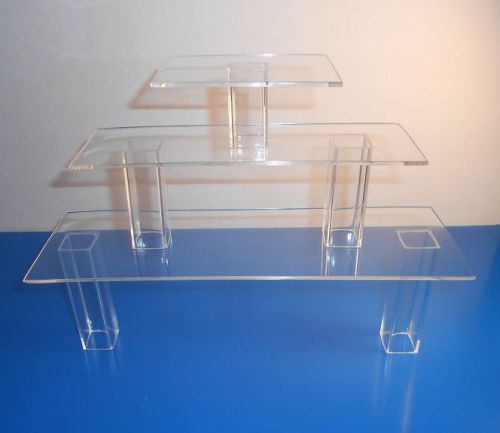 3 Acrylic Display Risers - (4 x 12 x 4) - (3 x 9 x 3) - (3 x 4.5 x 2) - NEW