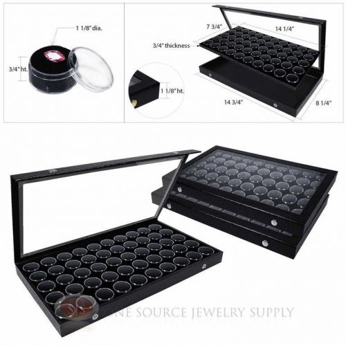 (3) Black Acrylic Snap Top Display Cases w/ Black 50 Gem Jar Gemstone Inserts