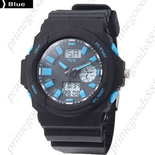 2 Time Zone Digital Quartz Wrist Analog Men&#039;s Wristwatch Free Shipping Blue