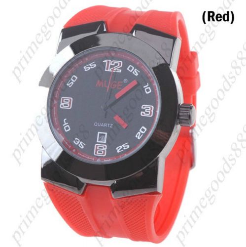 Unisex quartz wrist watch with date indicator rubber in red free shipping for sale