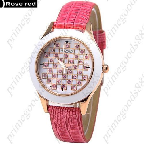 Fashioned  PU Leather Quartz Wrist Lady Ladies Wristwatch Women&#039;s Rose Red