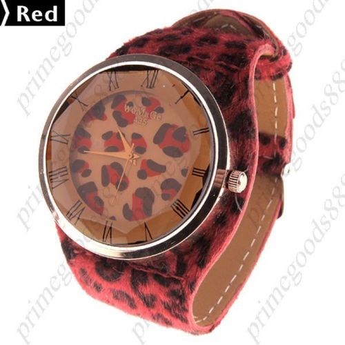 Leopard pu leather quartz wrist wristwatch free shipping women&#039;s red fuzzy for sale