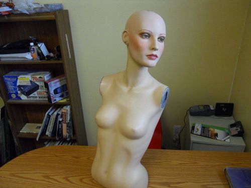 Vintage Female Mannequin Head Bust Torso Eye Lashes Left Facing plaster metal