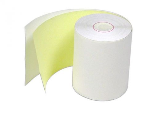 2 3/4&#034;x 90&#039; 2-Ply Carbonless White/Canary Receipt Paper - 50 rolls / 1 case