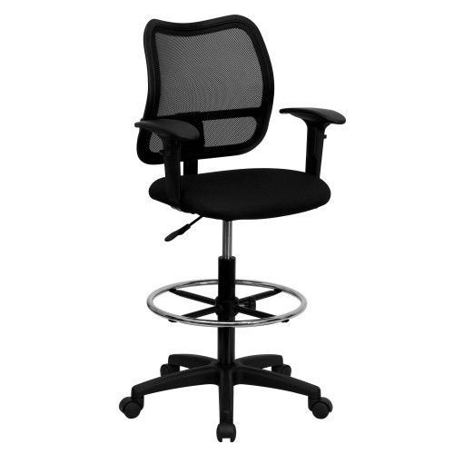 Flash furniture wl-a277-bk-ad-gg mid-back mesh drafting stool with black fabric for sale