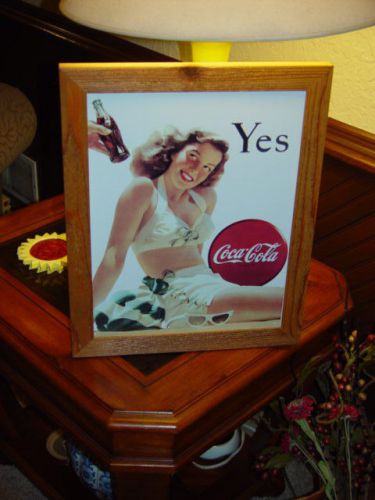 COCA COLA CUSTOM CEDAR FRAMED VINTAGE RETRO TIN SWIMSUIT BAR SIGN