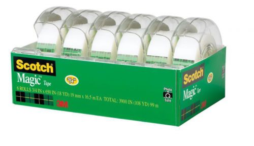 3M 6122 Scotch Magic Invisible Tape In Dispenser, 3/4&#034;x650&#034;, 6 Rolls/PK, Clear