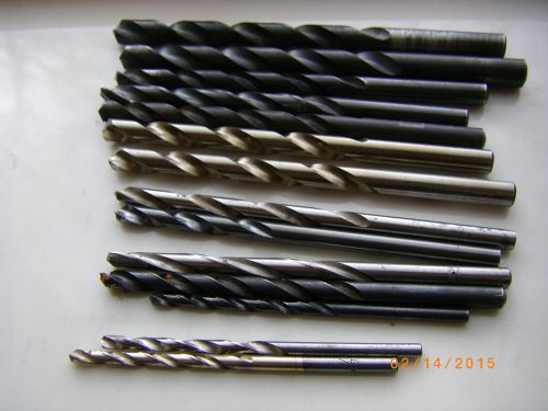 Lot of 14 standard jobber length steel drill bits. mostly fractional sizes. for sale