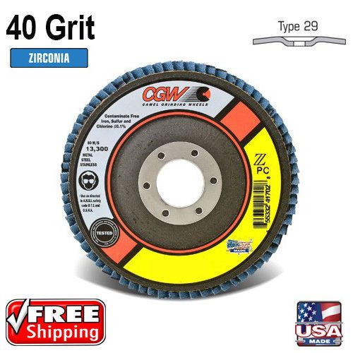 10 Pack 40 Grit 4.5&#034; x 7/8&#034; Zirconia Flap Disc CGW - Camel Grinding Wheels 41722