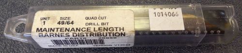 Barnes Distribution 20959 49/64&#034; Quad Cut Drill Bit, 1/2&#034; Reduced Shank, NEW