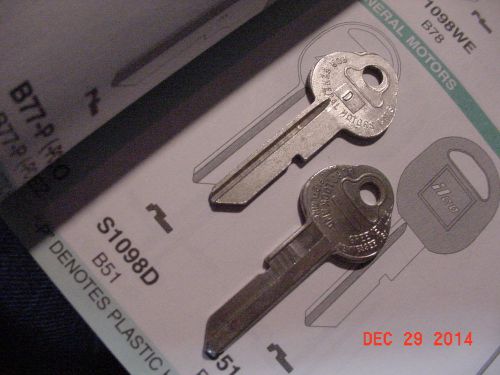 LOCKSMITH NOS Vintage HURD brand B51 S1098D 3 Key blanks GM Chevy Olds Cadillac