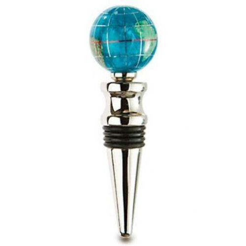 KALIFANO Gemstone Globe with Bahama Blue Opalite Ocean on a Bright Silver Wine B