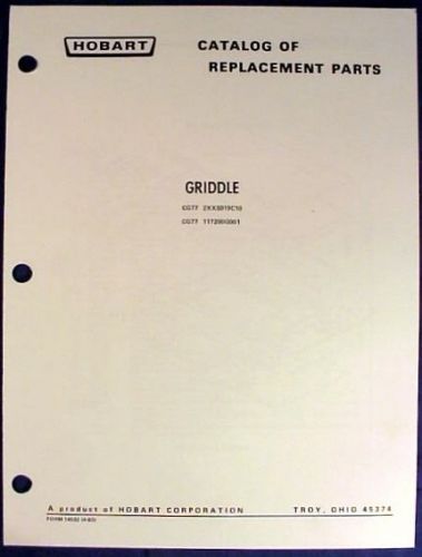 Hobart griddle top &amp; griddle stand model cg77 catalog of replacement parts for sale