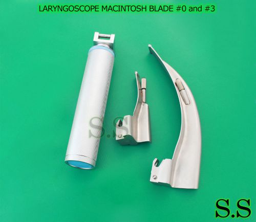 LARYNGOSCOPE MEDIUM HANDLE C + 2 MACINTOSH BLADE #0 and #3 ENT ANESTHESIA SET