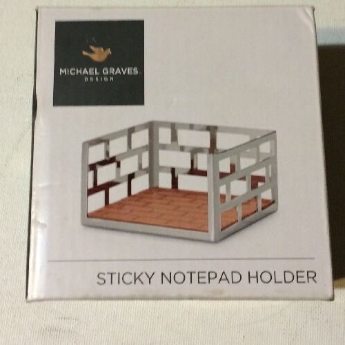 Michael graves sticky notepad holder silver metal leather desk office free ship for sale