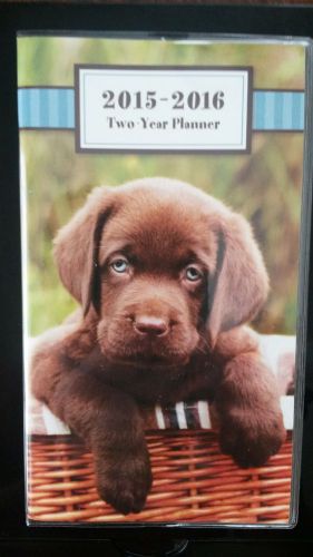 2 Year Puppy Dog Pocket Purse Planner Calender 2015 - 2016 w/ Protective Plastic