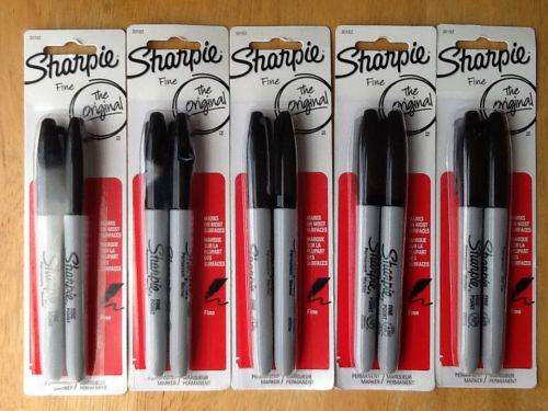 SHARPIE  FINE MARKERS THE ORIGINAL  BLACK -  10 Pens  Total