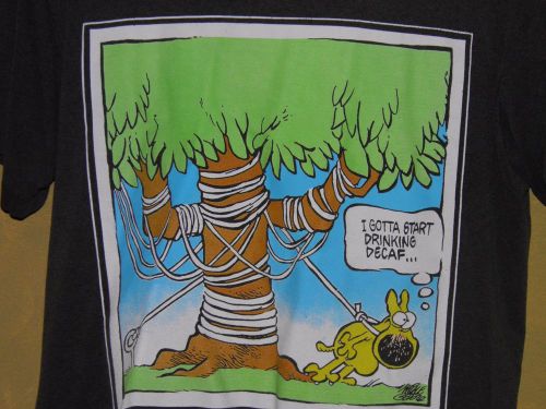 Vtg 90s Grimmy Gotta Start Drinking Decaf Shirt Barista Cafe Coffee Comic Toon