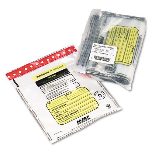 Tamper-Evident Deposit/Cash Bags, Plastic, 12 x 16, Clear, 100 Bags/Box