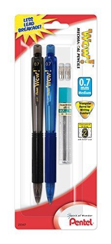 Pentel Wow Mechanical Pencil, 0.7mm, Assorted Barrels, 2 Pencils, Lead and 2