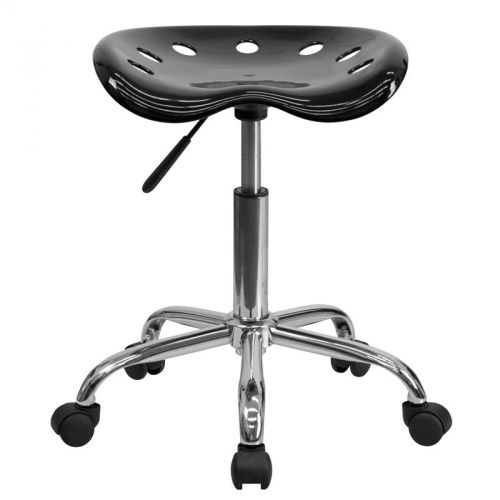 Vibrant Black Tractor Seat and Chrome Stool [LF-214A-BLACK-GG]