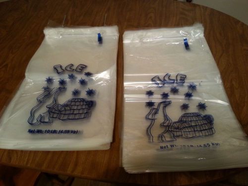 --500 BAGS-- 10 LB. PLASTIC ICE BAG 12&#034; x 20&#034; x 3&#034; 1.5 MIL CLEAR  W/TIES / NIB