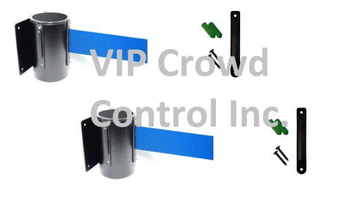 2 PCS PACKAGE GUARDIAN WALL MOUNT STANCHIONS, 96&#034; BLUE BELT, VIP CROWD CONTROL