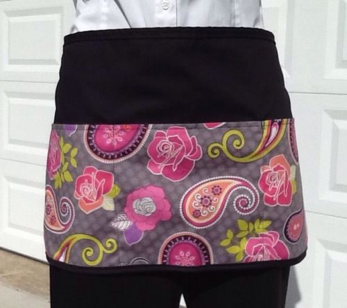 Black Flowers Paisley Server Waitress Apron 3 Pocket Restaurant Classyaprons