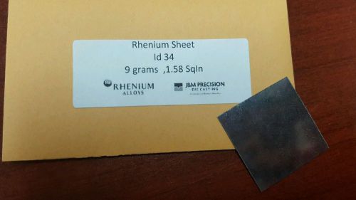 Rhenium sheet id # 34 9 grams 1.58 sqin.