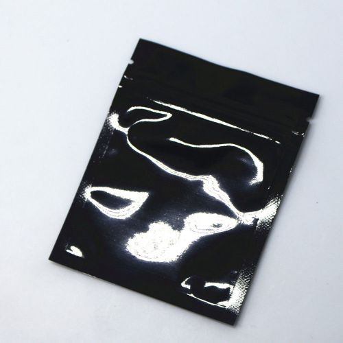 Glossy falt black aluminum foil zip lock bags mylar smell proof pouches 8.5x13cm for sale