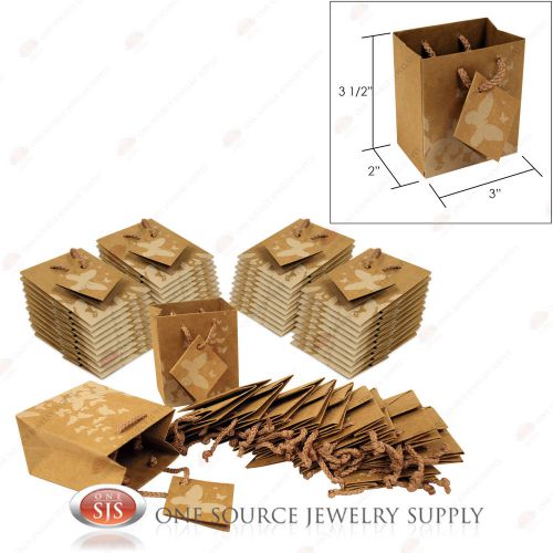 50 Kraft Butterfly Brown Paper Tote Gift Merchandise Bags 3&#034; x 2&#034; x 3 1/2&#034;H